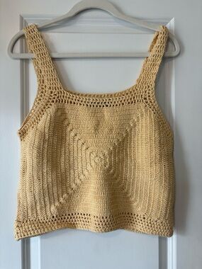 Zara Crochet Square-Front Camisole in Butter Yellow